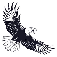 Obraz premium Majestic Bald Eagle in Flight Black and White Illustration