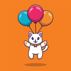 a cat flying using 3 different balloons