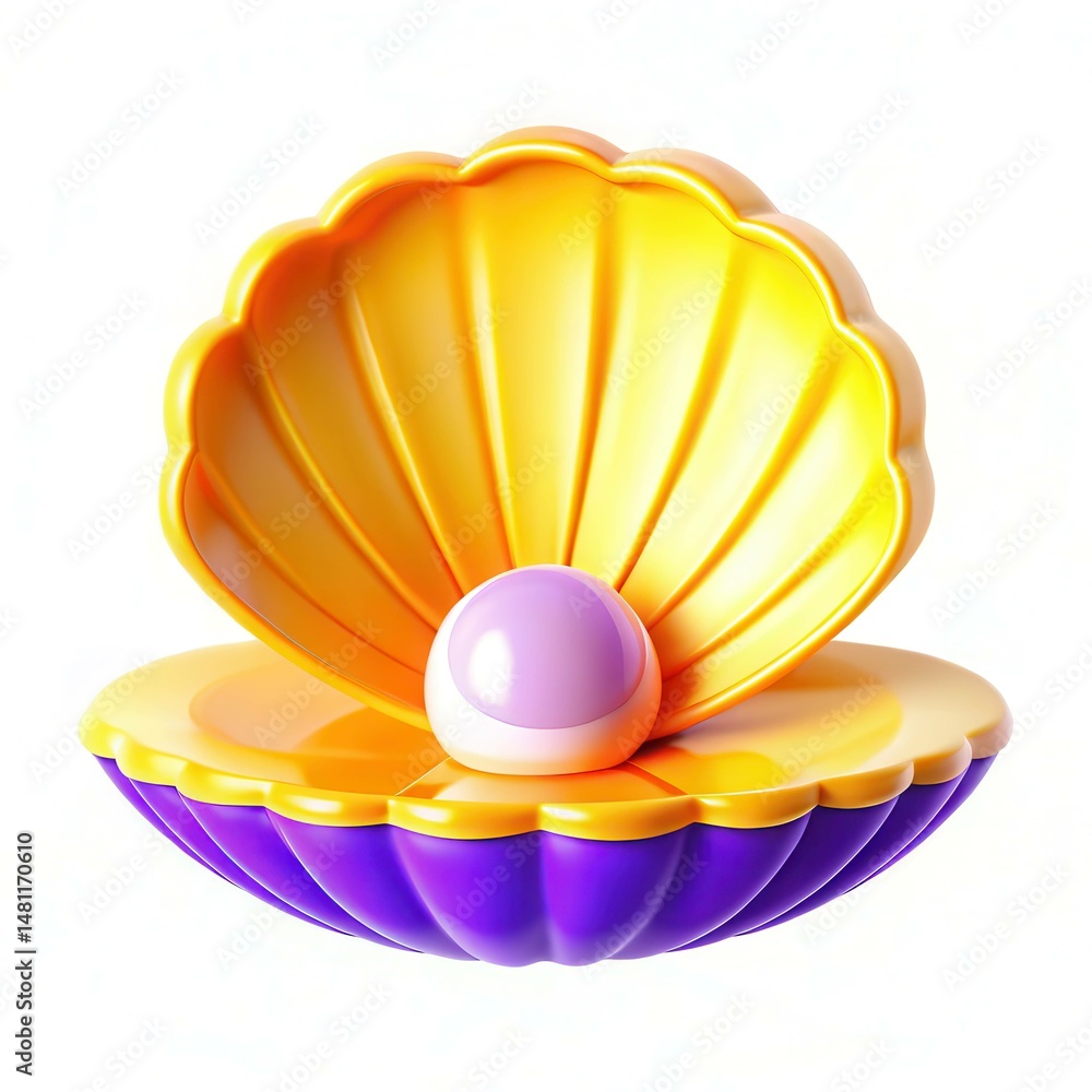 Poster a colorful open shell design with a sphere inside, showcasing a modern artistic style.
