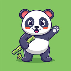 an adorable panda carrying bamboo
