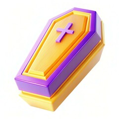 A stylized colorful coffin with a cross design, showcasing modern aesthetics and playful colors.