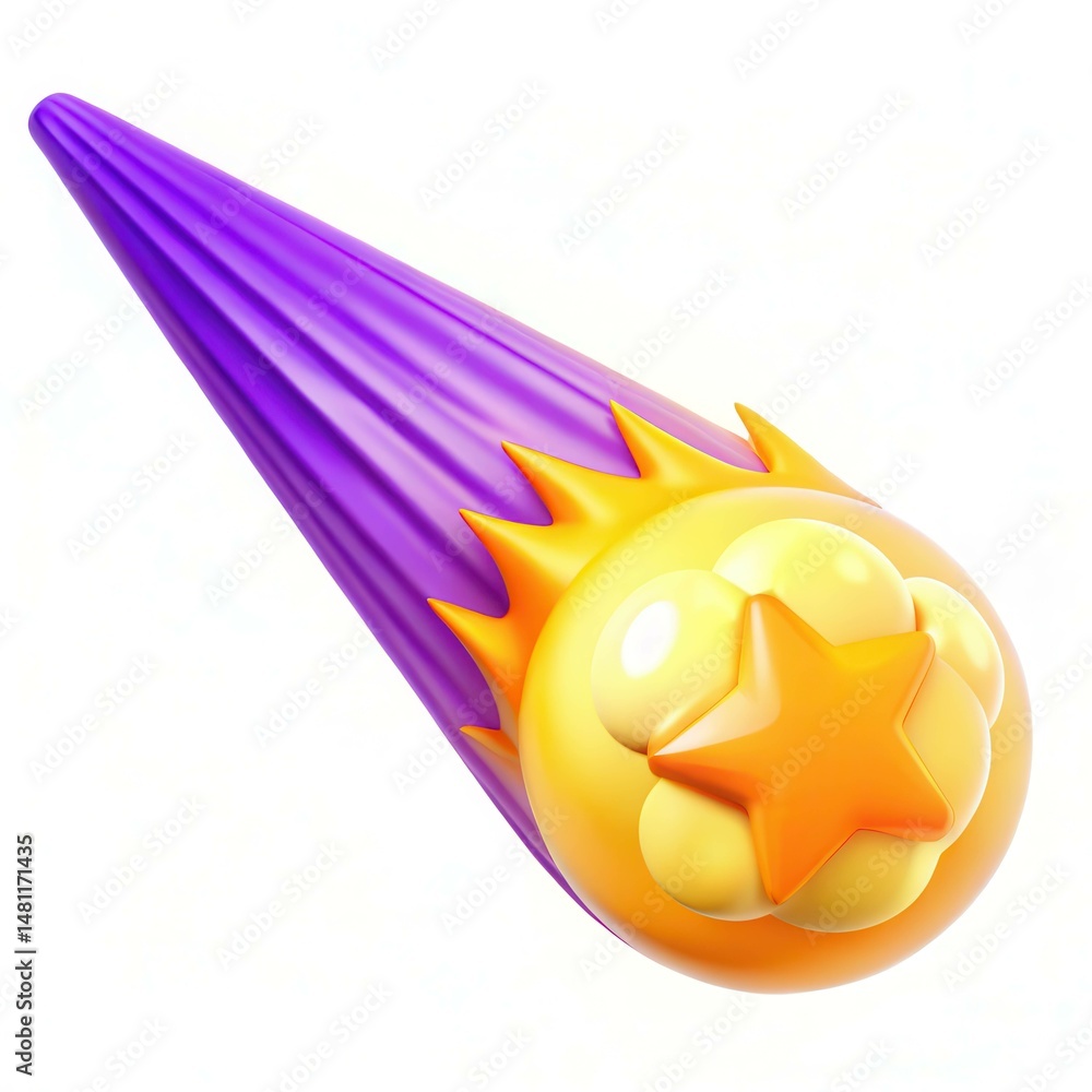 Poster a colorful comet illustration with a dynamic design, featuring a star and flame elements, set agains