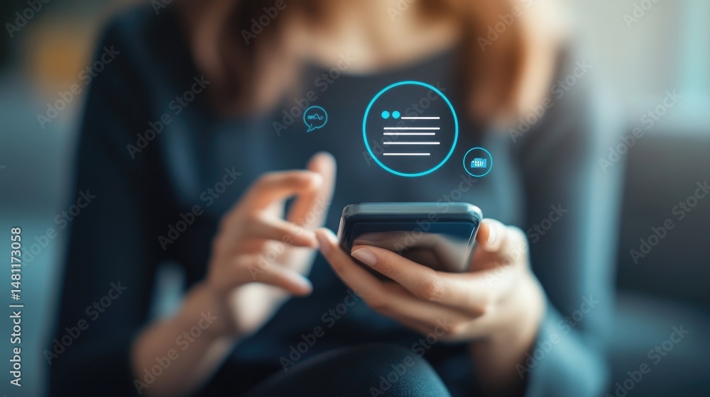 Poster chatbot interface on mobile screen assisting users and collecting marketing data