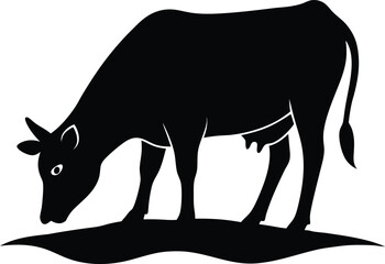 Cow Grazing Head Down Vector Silhouette
