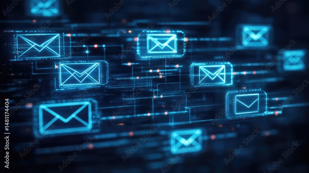 Aufkleber concept showing digital pipeline with email icons flowing through lead nurturing stages