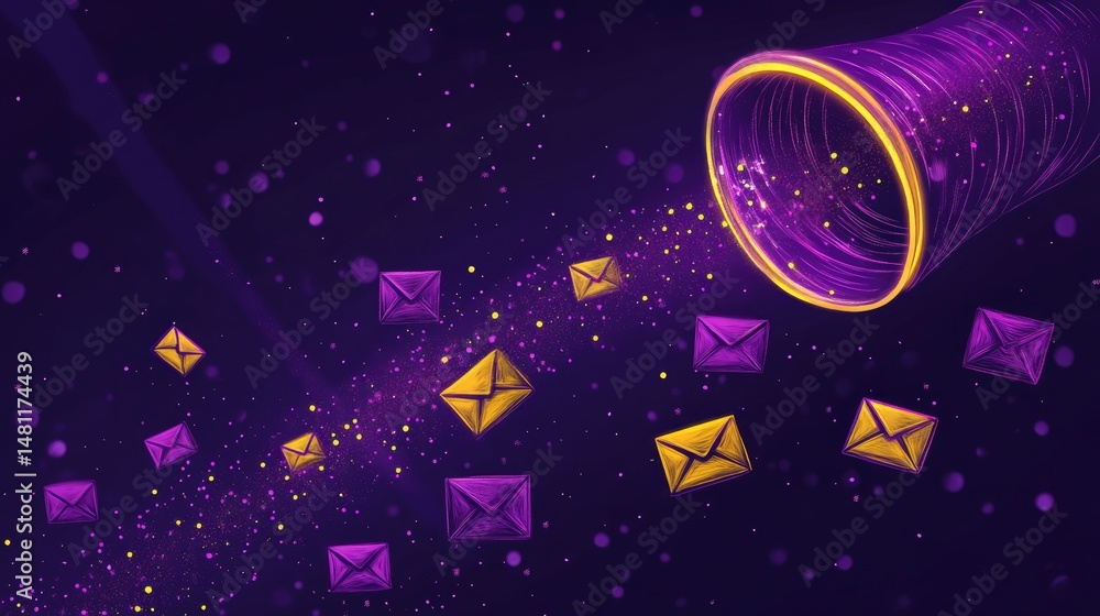 Poster concept showing digital pipeline with email icons flowing through lead nurturing stages