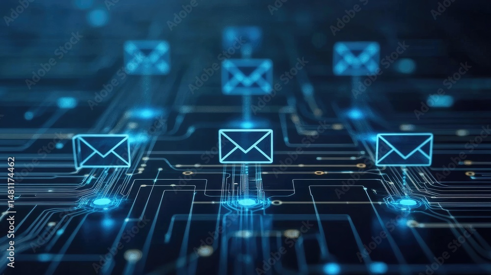 Poster concept showing digital pipeline with email icons flowing through lead nurturing stages