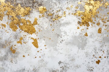 Textured surface with gold flecks on a light gray background.  A mix of gold and gray tones create an abstract design