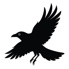 Crow in Mid Flight Vector Silhouette