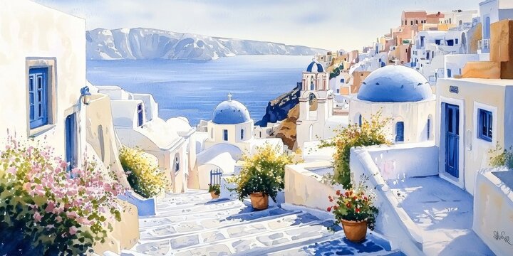 Fototapeta Immerse yourself in a creative interpretation of Santorini’s picturesque scenery.