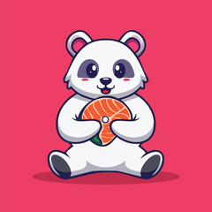 panda enjoying salmon meat