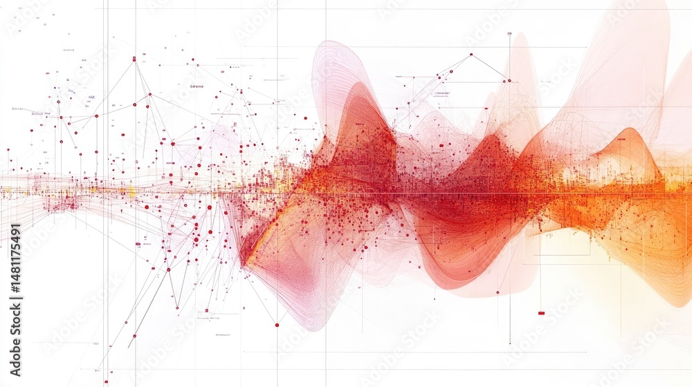 Poster data visualization of long-term economic trends using smooth graph lines and real-world metrics