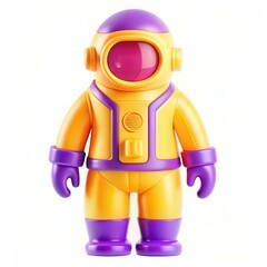 A colorful astronaut figurine with purple and orange features, embodying a playful space theme.