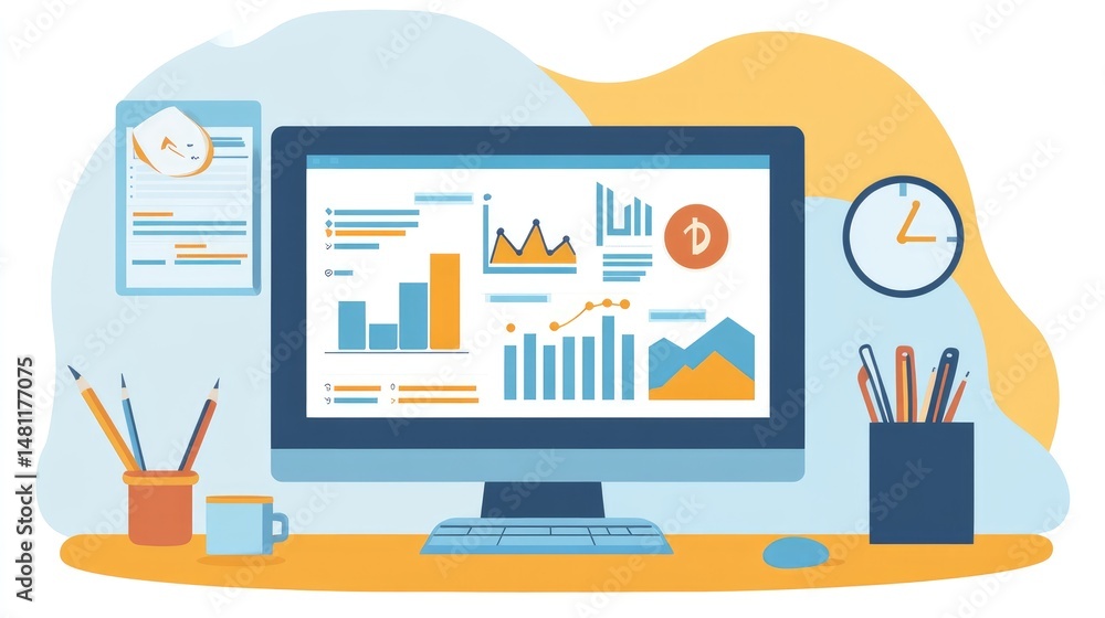 Aufkleber digital marketing dashboard on computer screen with charts, seo metrics, and email campaign data, di