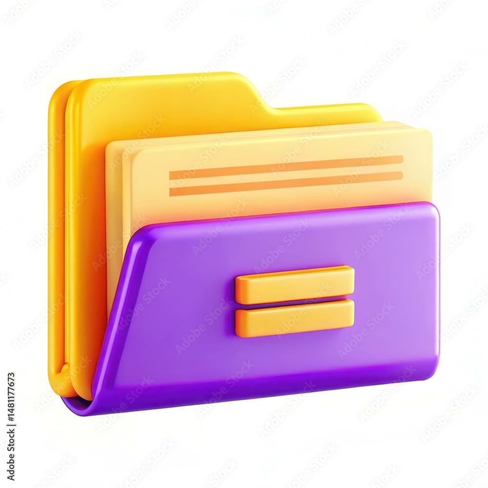 Poster a colorful file folder icon with three tabs in vibrant yellow and purple colors against a clean whit