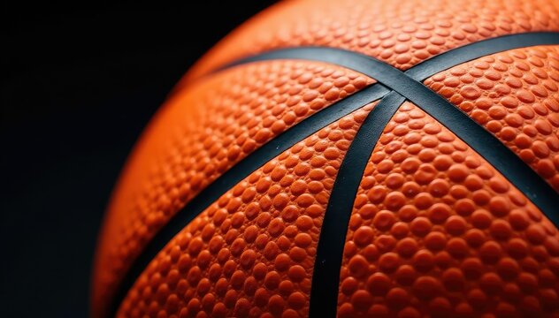 Close-up of basketball texture, orange leather grain, surface, basketball, close-up - Powered by Adobe