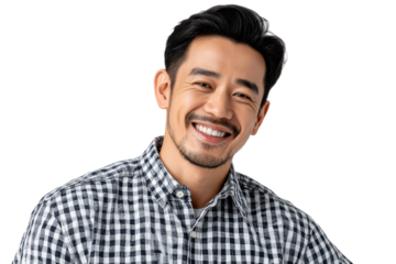 Joyful Portrait: A charismatic individual beams with a genuine smile, showcasing confidence and approachability in this photorealistic, modern portrait.