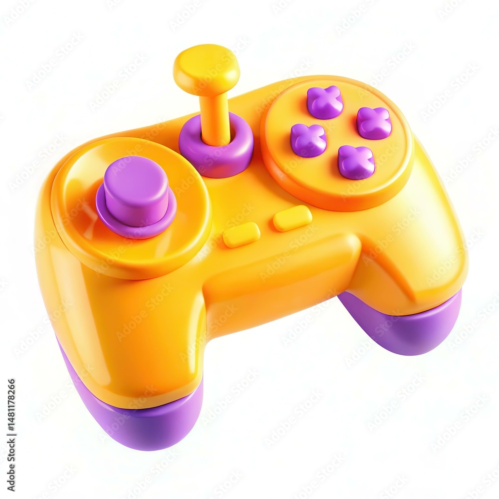 Poster a vibrant and colorful game controller with distinct yellow and purple colors.