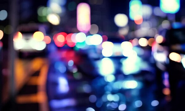 neon bokeh lights at rainy night