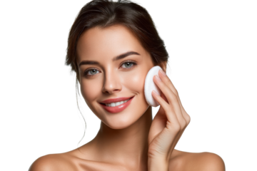 Radiant Ritual: A captivating portrait of a woman engaged in her beauty ritual, gently cleansing her skin with a soft pad, revealing a picture of timeless beauty.