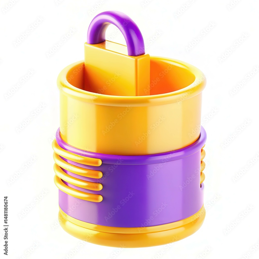 Poster a modern and colorful container with a unique design, featuring a yellow and purple color scheme, sh