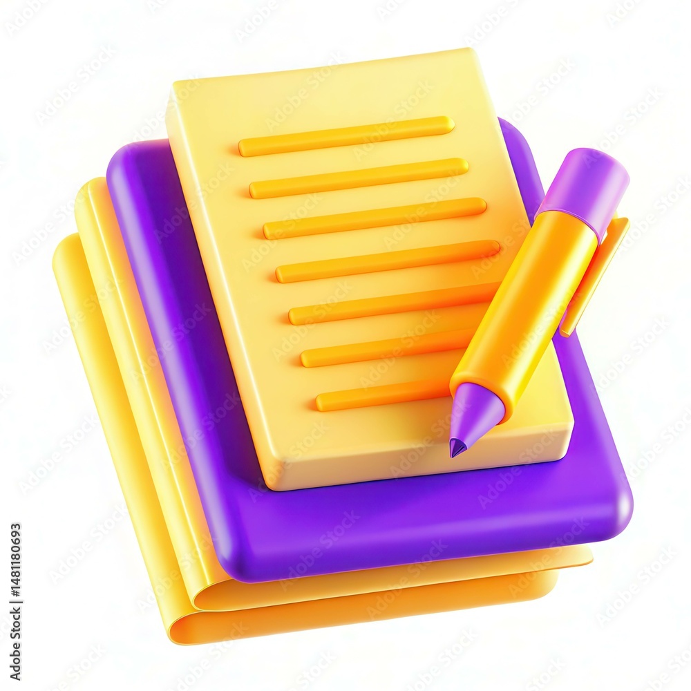 Poster a stack of colorful notebooks with a purple marker on top, showcasing a modern design with various t