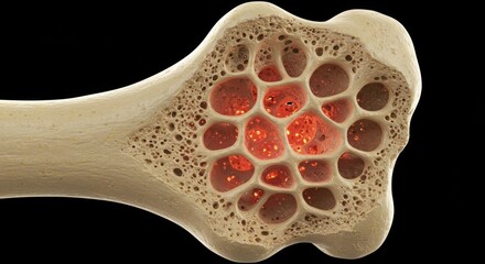 Obraz premium Bone cross section depicting marrow health and structure, with trabecular network and red marrow