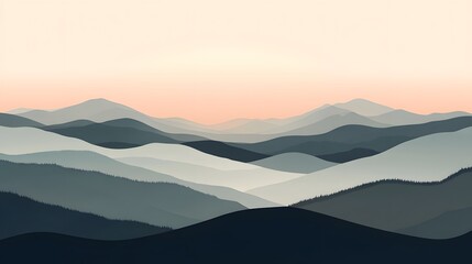 Fototapeta premium A serene, stylized landscape of layered mountains at dawn.