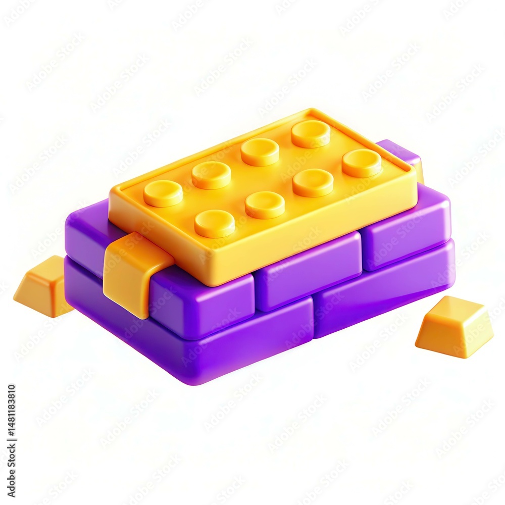 Poster a colorful stack of building blocks in purple and yellow with a modern design suitable for creativit
