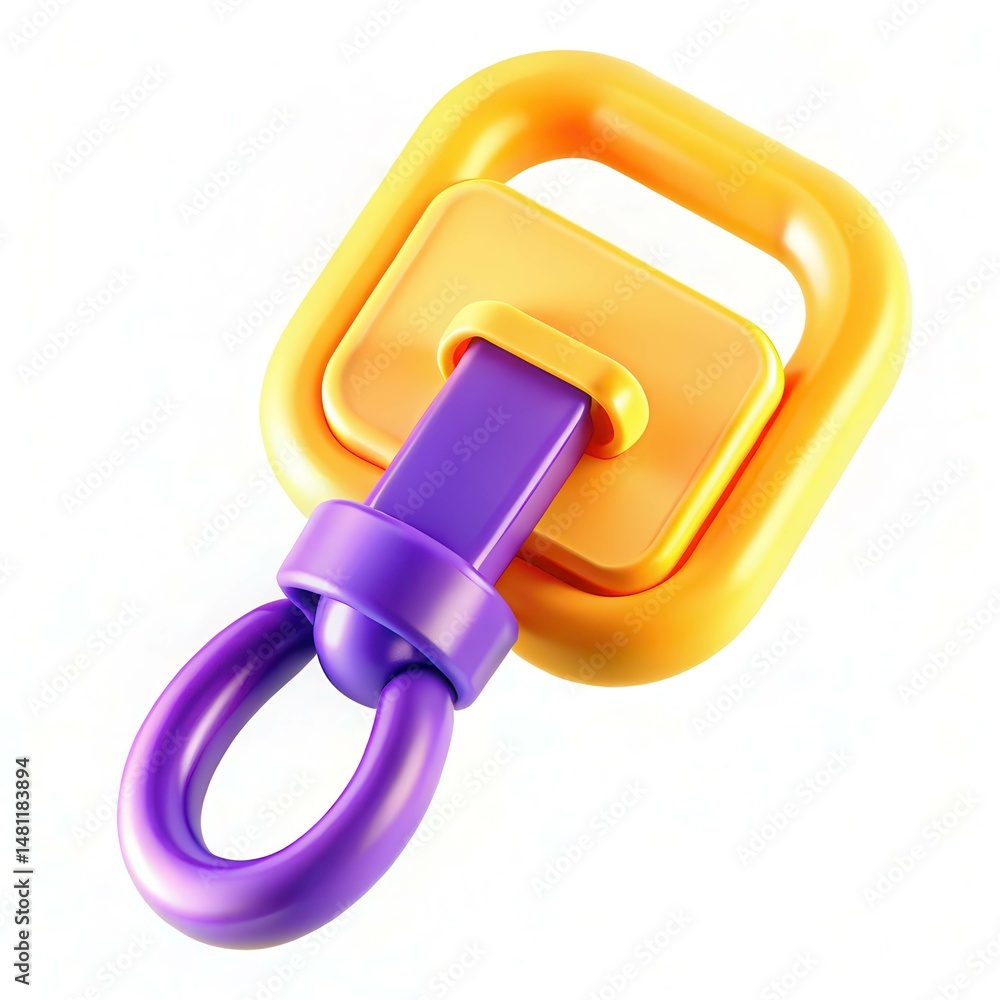 Poster a vibrant and playful 3d rendering of a colorful lock with a purple and yellow color scheme.