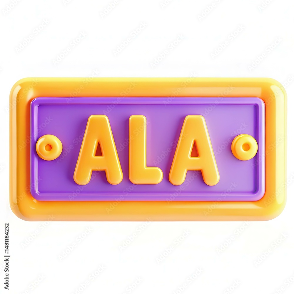 Poster a colorful 3d representation of the letters ala on a rectangular modern background.
