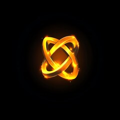 Golden, fiery, intertwined rings logo design.  Intricate, glowing, abstract symbol