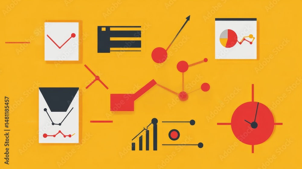 Poster marketing analytics flowchart showing data collection, interpretation, and optimization steps