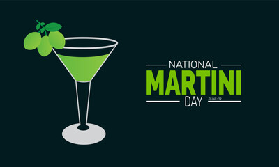 June 19 National Martini Day.  Martini Glass Icon, Drink Poster, Cocktail Banner, Social Media Template & Design Inspiration