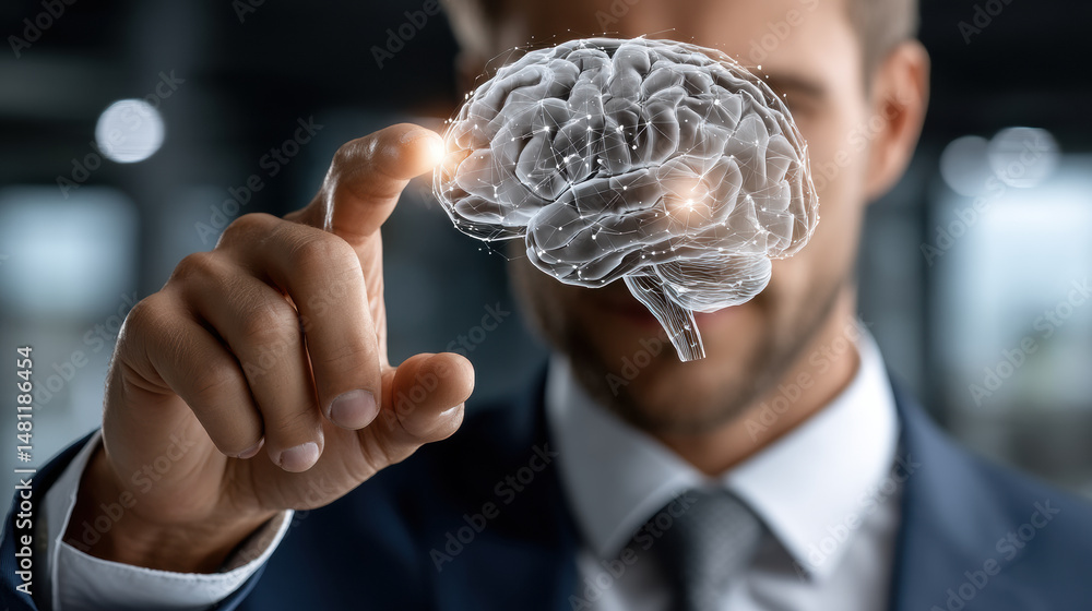 Poster advanced ai brain model in business settings highlighting neural network technology for innovative s