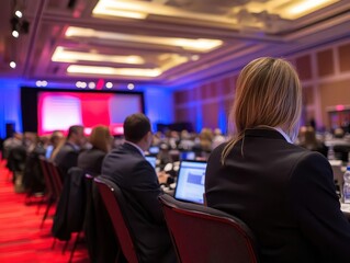 Fototapeta premium A wideangle shot of an industry conference on business development, Event, Educational and formal