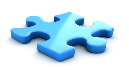 Obraz premium Single, glossy, light-blue puzzle piece on white background.