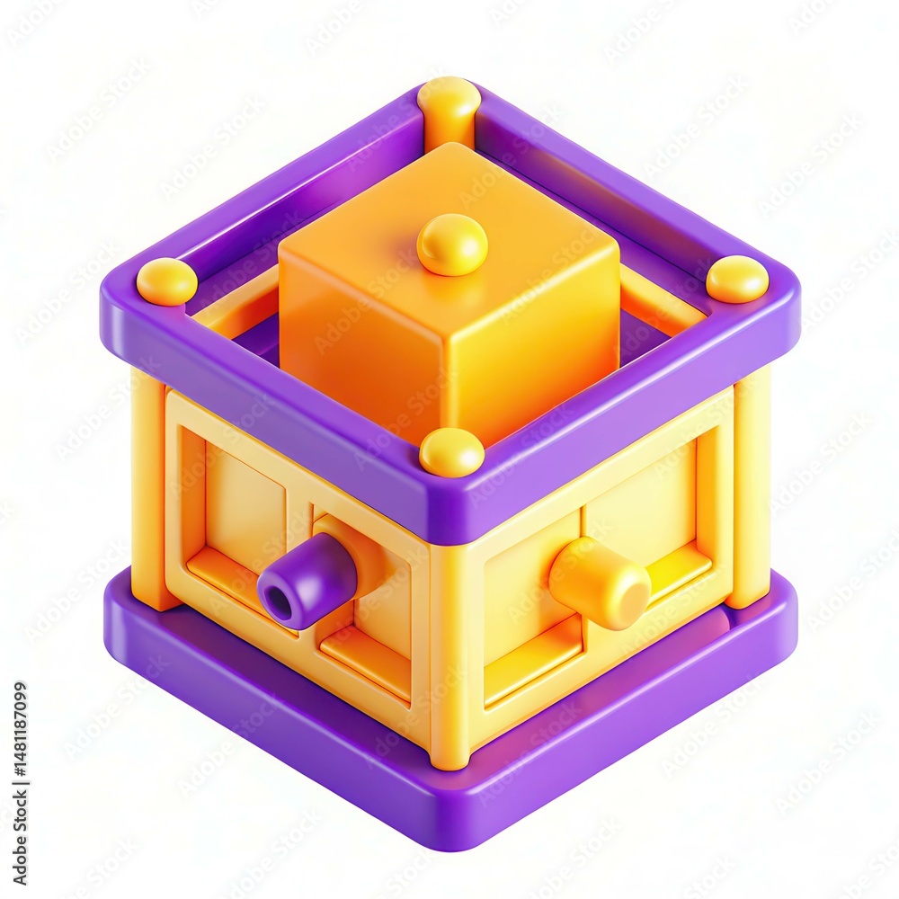 Poster a colorful geometric toy featuring a cube within a frame, designed for educational play and explorat