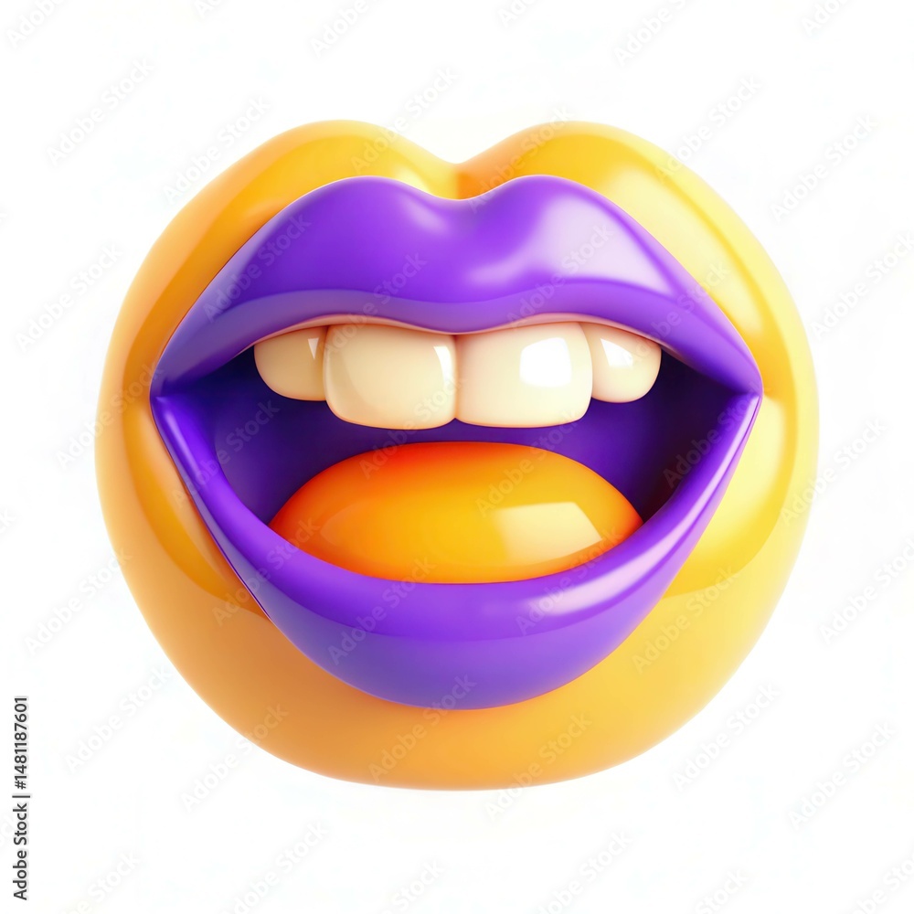 Poster a vibrant 3d rendering of a playful mouth with colorful lips, showcasing bright tones in a dynamic d