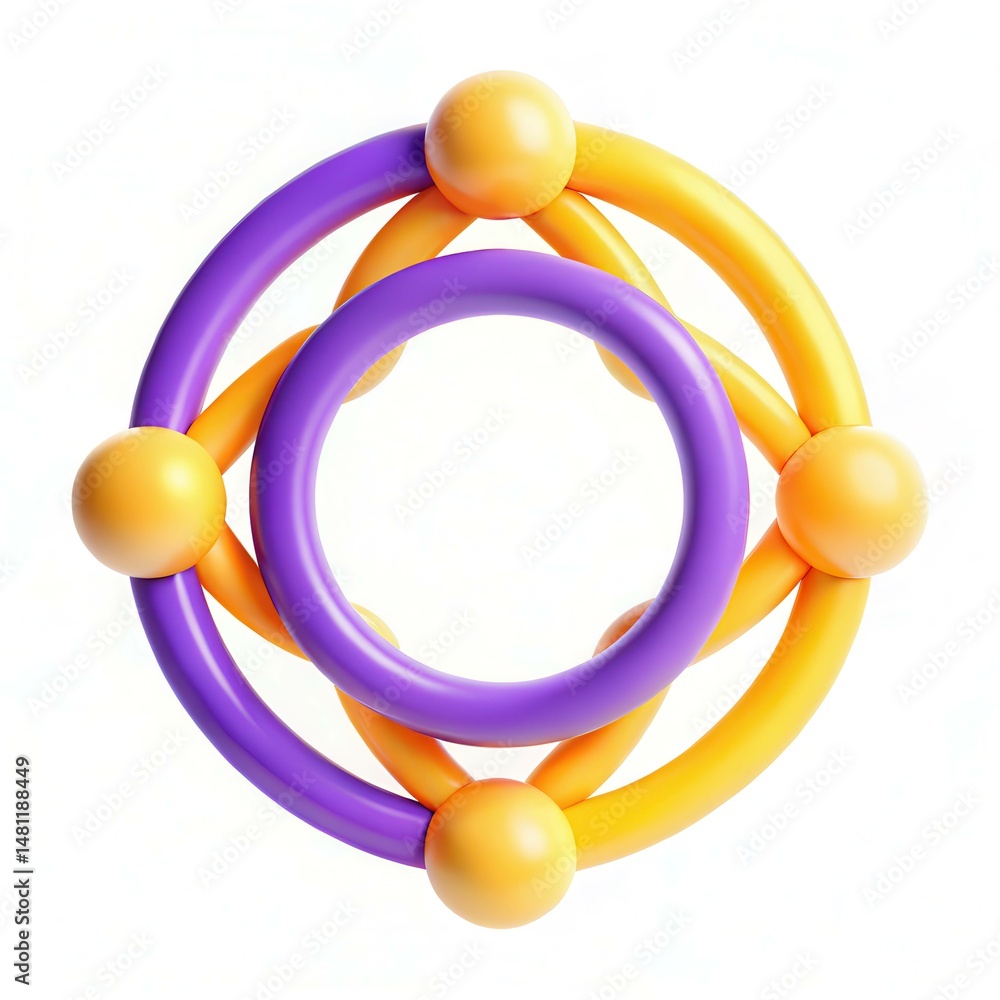 Poster a colorful abstract design featuring circular shapes in purple and yellow with rounded nodes.