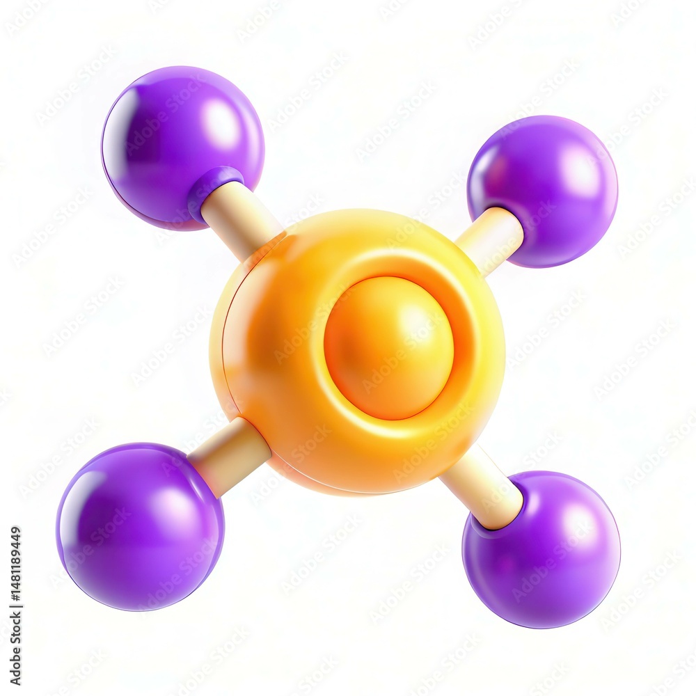 Poster 3d model of an atom with colorful protons and neutrons.