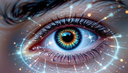 Close-up of glowing futuristic digital eye