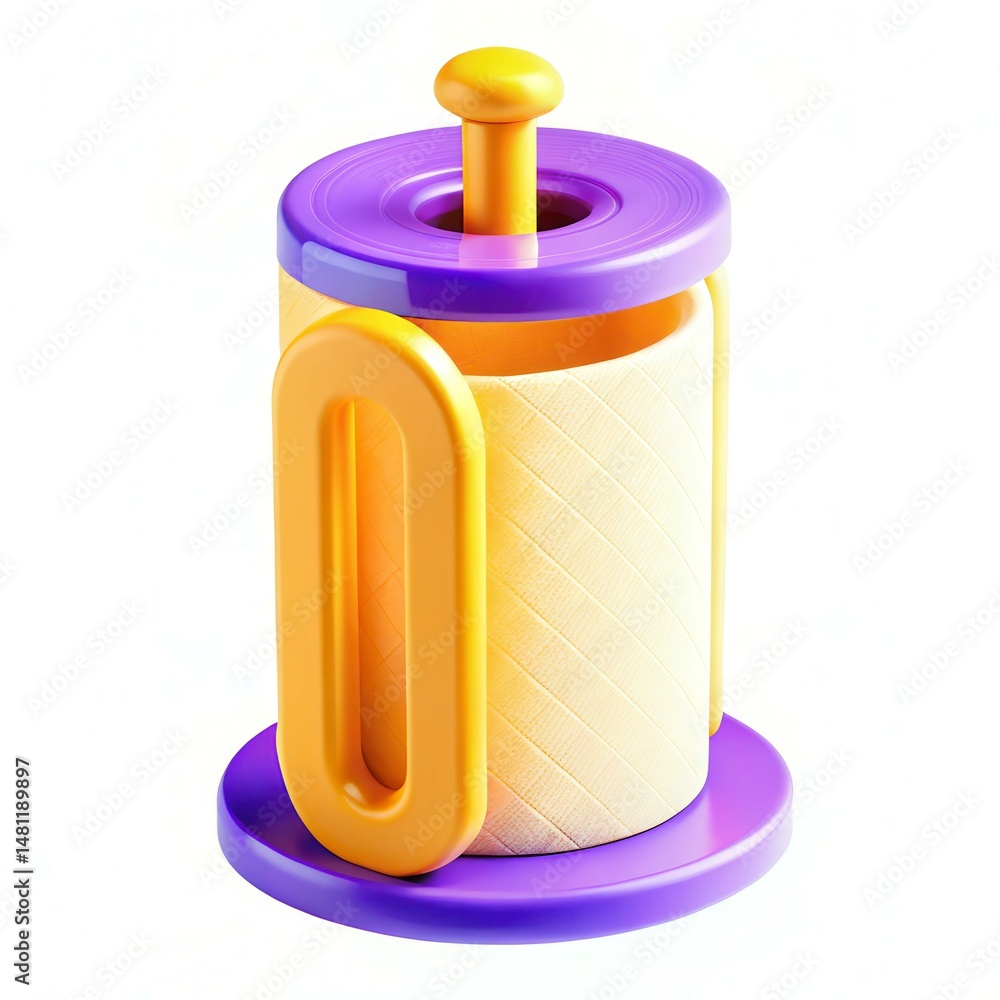 Poster a playful and modern design of a kitchen tool with vibrant colors, featuring a cylindrical shape wit