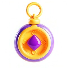 A colorful plastic toy with a purple and yellow design featuring a diamond shape.