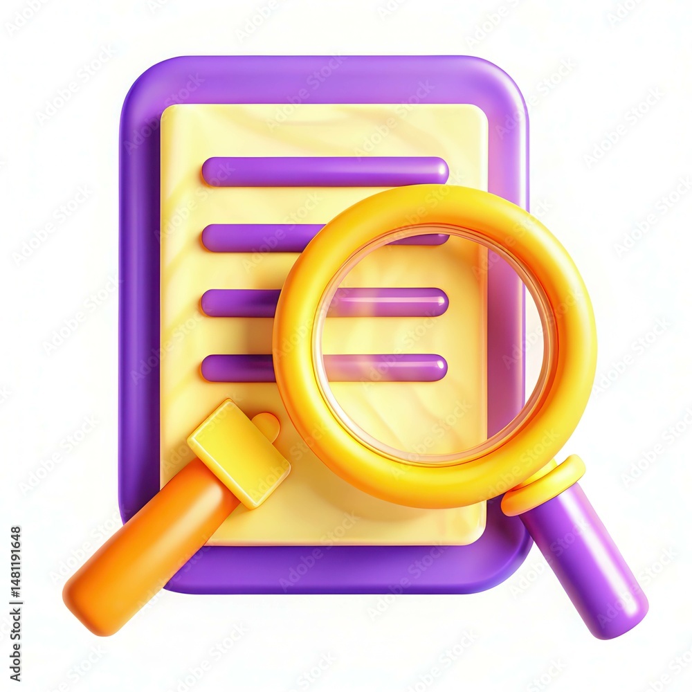 Poster a colorful magnifying glass hovering over a sheet of paper with lines, representing search or analys