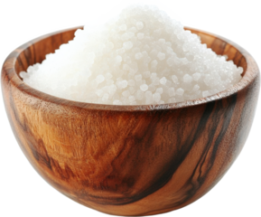 White Salt Crystals in Wooden Bowl