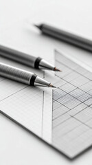 Close-up of pencils and grid paper, showcasing lines and detail