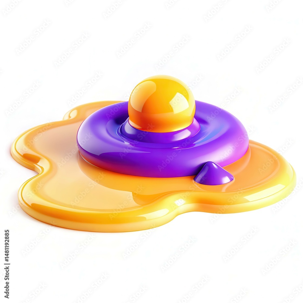 Poster a vibrant blob of purple and orange liquid with a glossy finish, creating an abstract shape.