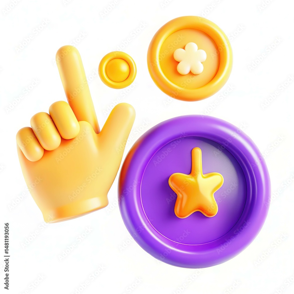 Poster a vibrant display of colorful abstract shapes including a hand and various decorative elements again
