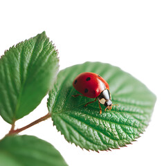 Ladybug resting atop a vibrant green leaf, creating a harmonious blend of nature's beauty and tranquility.